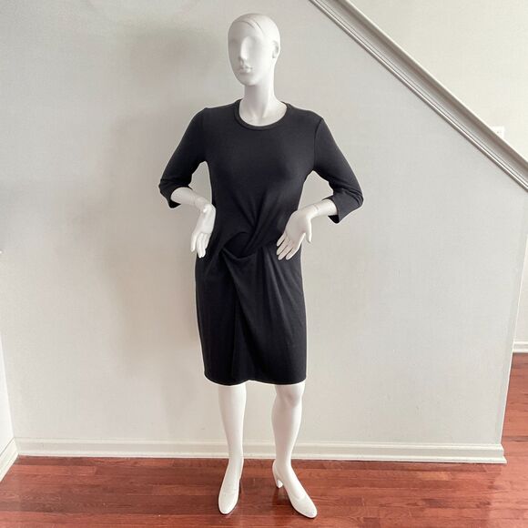 Veronique Miljkovitch Dress M Gray Drapey Midi Asymmetrical Shift - Picture 5 of 9